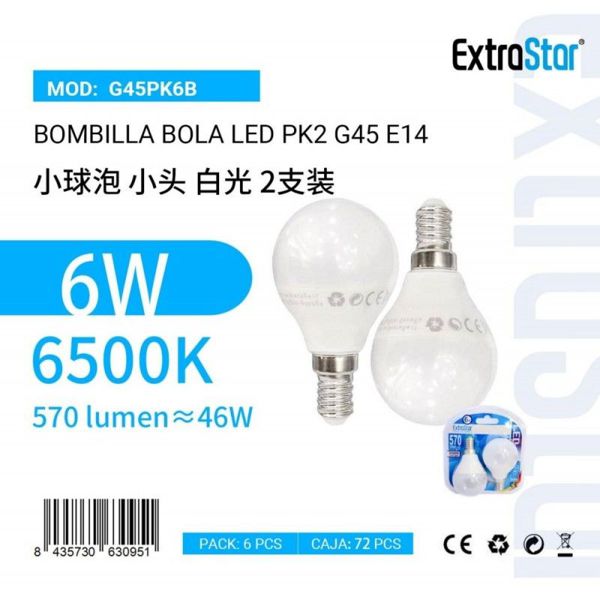 Extrastar Ag45Pk6B Bombilla Bola LED Set 2
