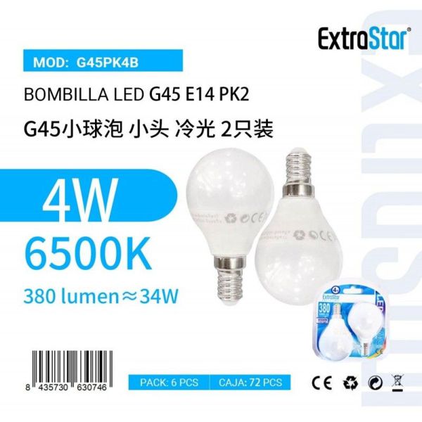 Extrastar Ag45Pk4B Bombilla Bola LED G45