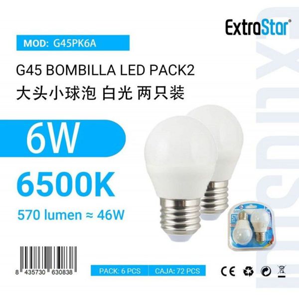Extrastar Ag45Pk6A Bombilla Bola LED Pack