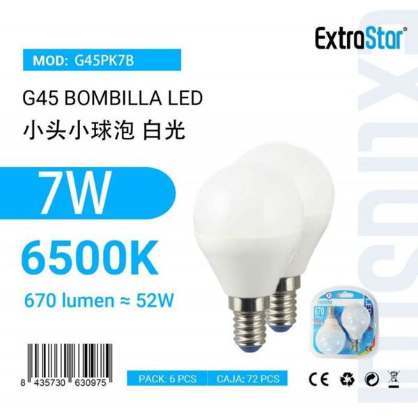 Extrastar Ag45Pk7B Bombilla Bola LED Pack 2 7W