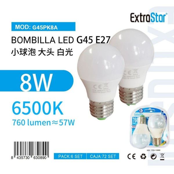 Extrastar Ag45Pk8A Bombilla LED G45 Pack2