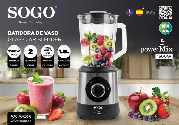 Sogo Ss-5585 Batidora Vaso Cristal Inox 1.5L 1500W