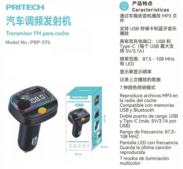 Pritech Pbp-574 Transmisor Fm Para Coche