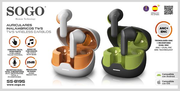 Sogo Aur-Ss-8190 Aur-Ss-8195 Auricular Inalambricos Tws Anc