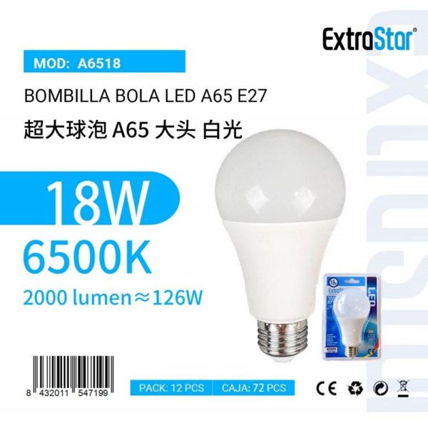 Extrastar A6517 Bombilla Bola LED 17W E27 6500K Luz Fria