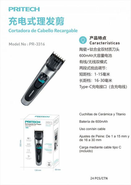 Pritech Pr-3316 Cortadora De Cabello