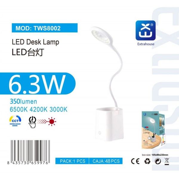 Extrastar Atws8002 Lampara De Escritorio Con Organizador Luz Y Color Regulable 4.3W-6.3W 230Lm-350Lm