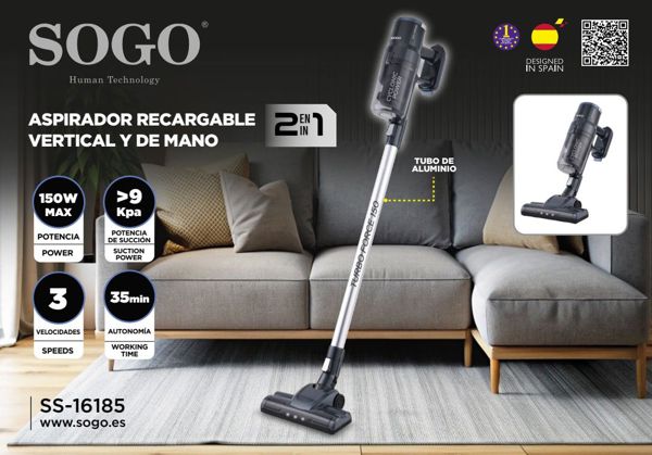 Sogo Ss-16185 Aspirador Ciclonic Recargable 2 En 1 De Mano Y De Varilla