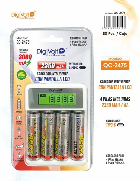 Dgv Qc-2475 Cargador Pantalla Y 4 Pilas 2350Mah Aa/R6