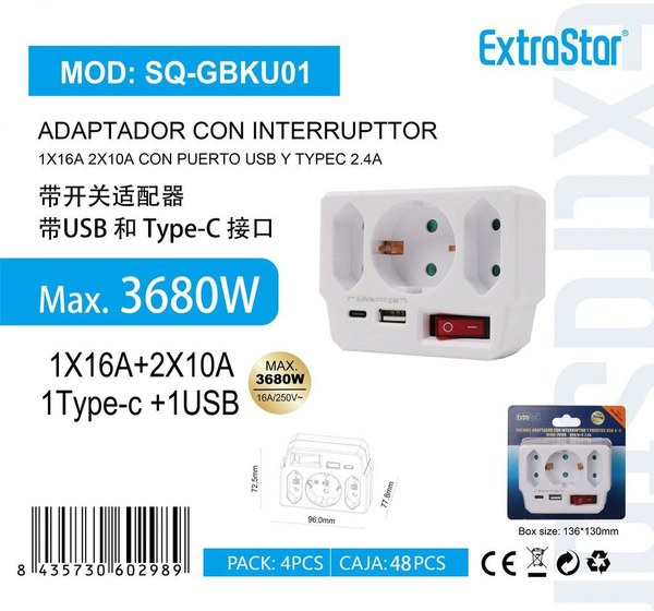 Extrastar 6Sqgbku01 Adaptador Con Interruptor