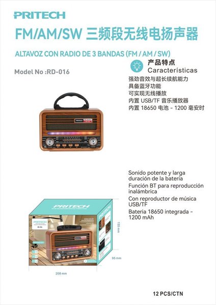 Pritech Rd-016 Altavoz Con Radio 3 Bandas