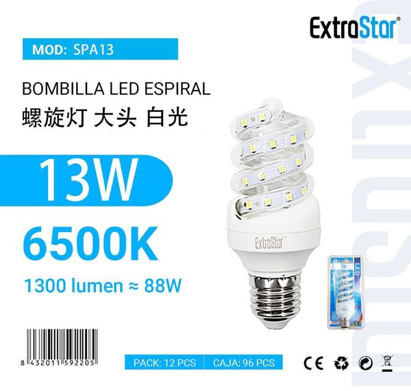 Extrastar Aspa13 Bombilla LED Espilar E27 6500K