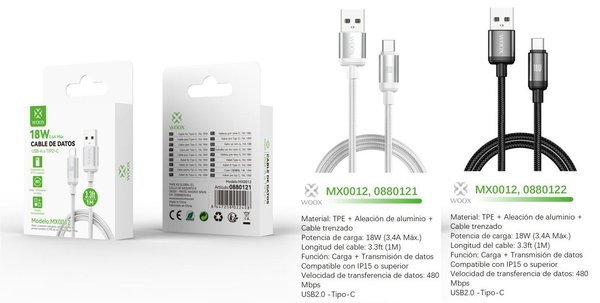 Woox 0880121 0880122 Mx0012 Cable USB A Type-C 30W 1M