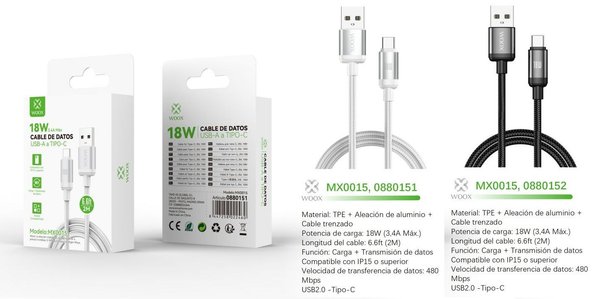 Woox 0880151 0880152 Mx0015 Cable USB A Type-C 30W 2M