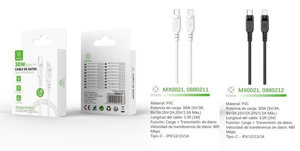 Woox 0880211 0880212 Mx0021 Type-C A Lightning 30W 1M
