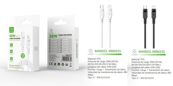 Woox 0880231 0880232 Mx0023 Type-C A Lightning 30W 2M