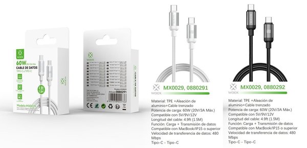 Woox 0880291 0880292 Mx0029 Type-C A Type-C 60W 1.5M