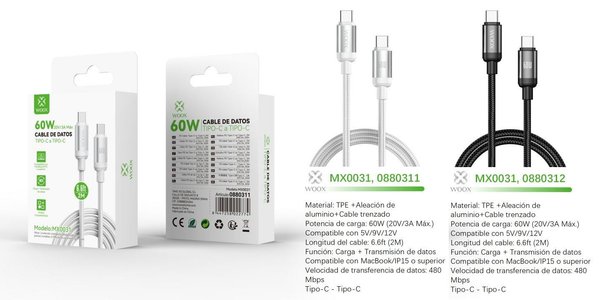 Woox 0880311 0880312 Mx0031 Type-C A Type-C 60W 2M