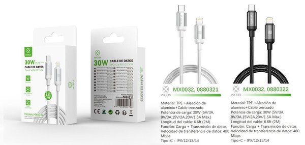 Woox 0880321 0880322 Mx0032 Type-C A Lightning 30W 2M