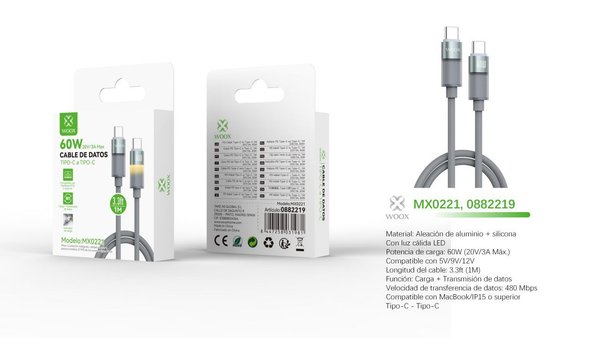 Woox 0882219 Mx0221 Cable Type-C A Type-C 60W 1M