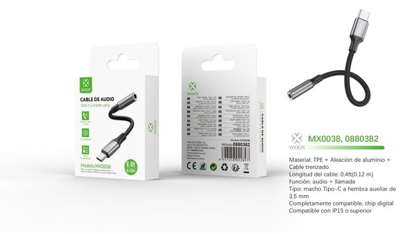 Woox 0880382 Mx0038 Cable Audio 3.5Mm Auxiliar/F A Type-C