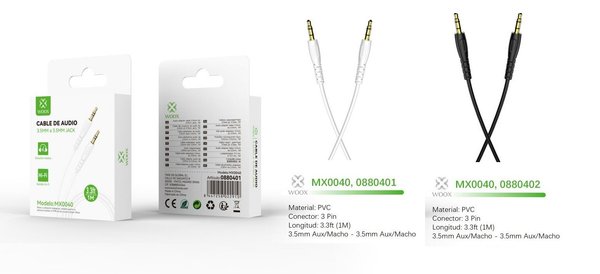 Woox 0880401 0880402 Mx0040 Cable Audio 3.5Mm A 3.5Mm Aux