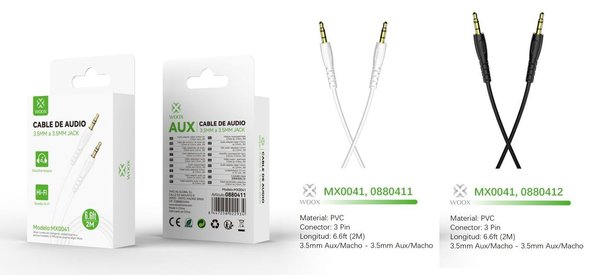 Woox 0880411 0880412 Mx0041 Cable Audio 3.5Mm A 3.5Mm Aux 2M