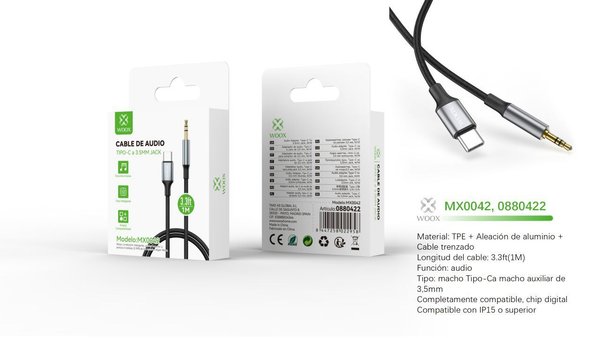 Woox 0880422 Mx0042 Cable Audio 3.5Mm Aux A Type-C 1M