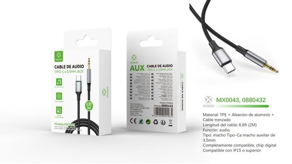 Woox 0880432 Mx0043 Cable Audio 3.5Mm Aux A Type-C 2M