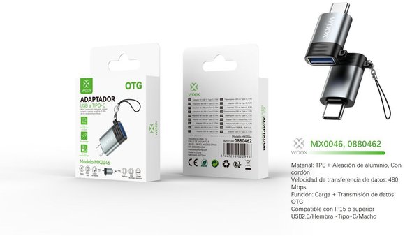 Woox 0880462 Mx0046 Adaptador USB/F A Type-C/M