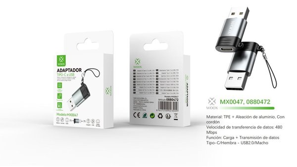 Woox 0880472 Mx0047 Adaptador Type-C/F A USB 2.0/M