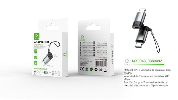 Woox 0880482 Mx0048 Adaptador Lightning/F A Type-C/M