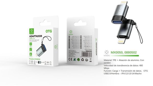 Woox 0880502 Mx0050 Adaptador USB/F A Lightning/M Otg