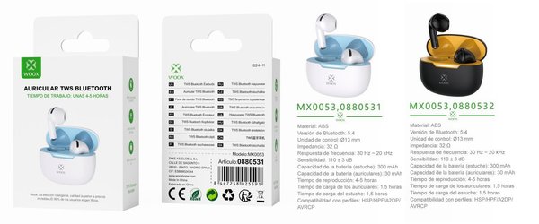 Woox 0880531 0880532 Mx0053 Auriculares Tws V5.3 300Mah