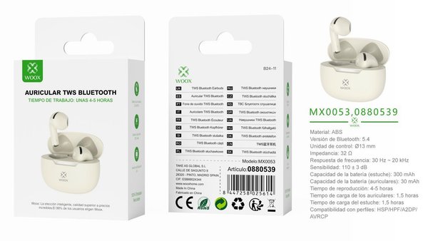 Woox 0880539 Mx0053 Auriculares Tws V5.3 300Mah