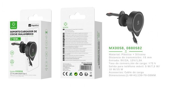 Woox 0880582 Mx0058 Cargador Inalambrico Magnetico 15W
