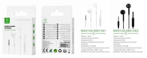 Woox 0881281 0881282 Mx0128 Auriculares Cable 3.5Mm Microfono