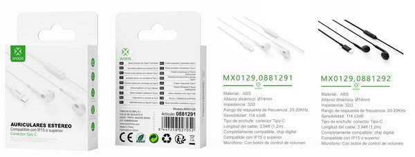 Woox 0881291 0881292 Mx0129 Auriculares Type-C Microfono