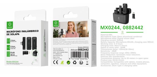 Woox 0882442 Mx0244 Microfono Inalambrico Type-C Y IP