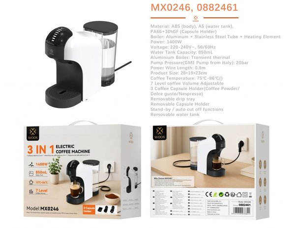Woox 0882461 Mx0246 Maquina Cafe 3 En 1 1400W