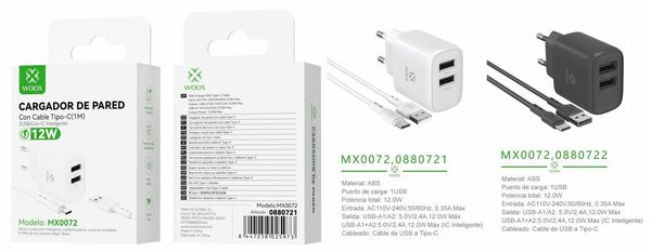 Woox 0880721 0880722 Mx0072 Cargador Pared Doble USB Ue