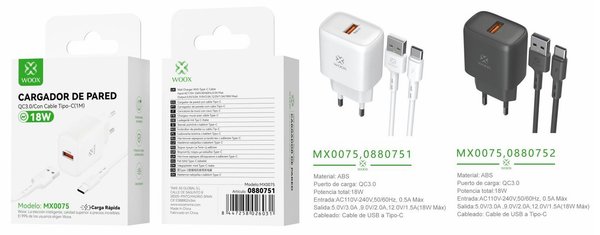 Woox 0880751 0880752 Mx0075 Cargador Pared USB Unico Ue 18W