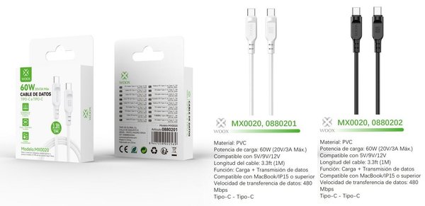 Woox 0880201 Mx0020 Cable Type-C A Type-C 60W 1M