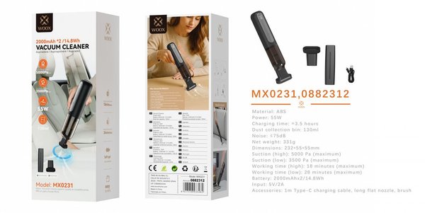 Woox 0882312 Mx0231 Mini Aspirador Portatil 2000Mah