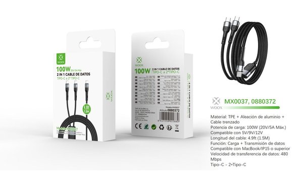 Woox 0880372 Mx0037 Cable Type-C A Type-C*2 1.5M