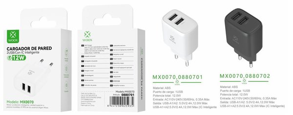 Woox 0880701 Mx0070 Adaptador Doble USB Ue 5V 2.4