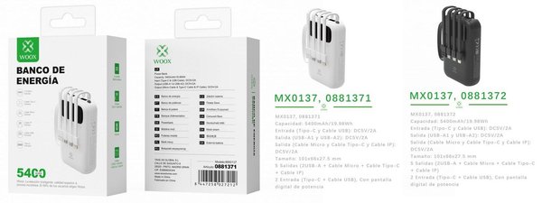 Woox 0881371 Mx0137 Power Bank 5400Mah 5V 2A