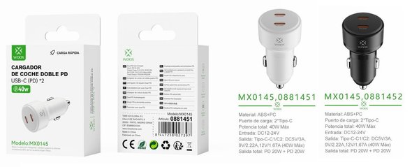 Woox 0881451 Mx0145 Adaptador Coche Pd+Pd 20W