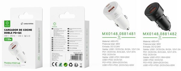 Woox 0881482 Mx0148 Adaptador Coche Pd*2+Qc 20W