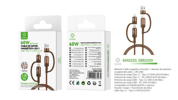 Woox 0882209 Mx0220 Cable 4 En 1 USB+Type-C 60W